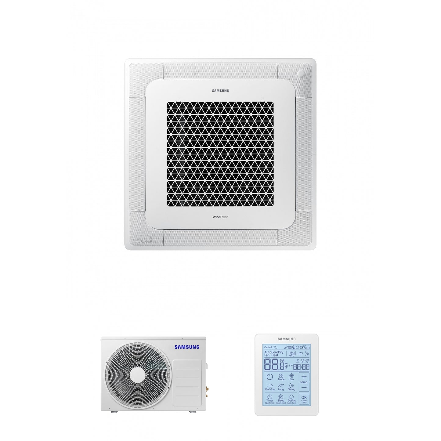 Samsung CAC 14kW 4 Way cassette WindFree with 4 way fascia panel and simplified wired controller