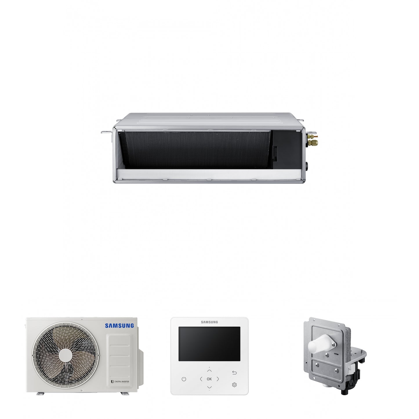 Samsung CAC 3.5kW Duct S unit with colour premium wired controller and internal drain pump
