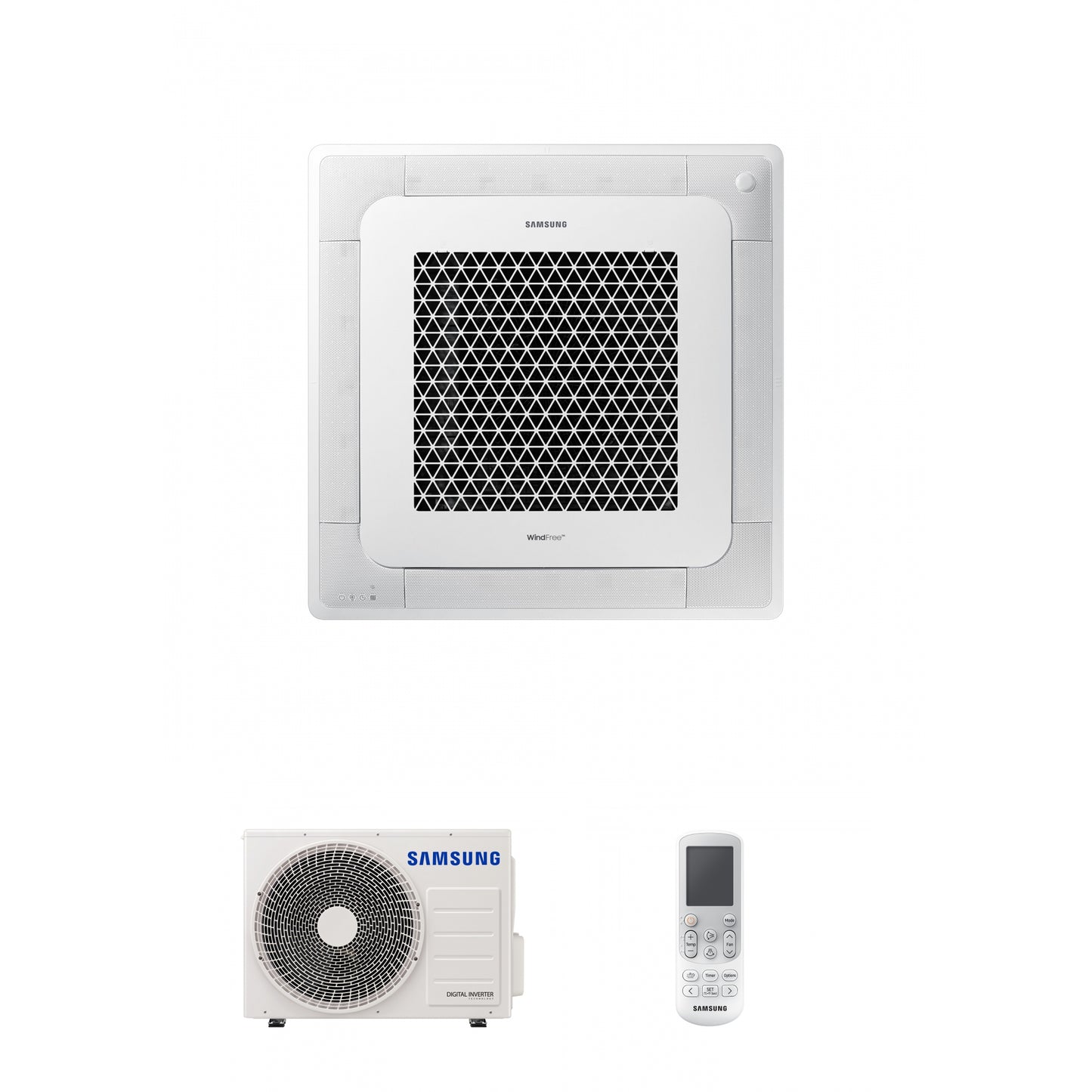 Samsung CAC 5.2kW 4 Way cassette high efficiency WindFree unit with 4 way fascia panel and wireless controller