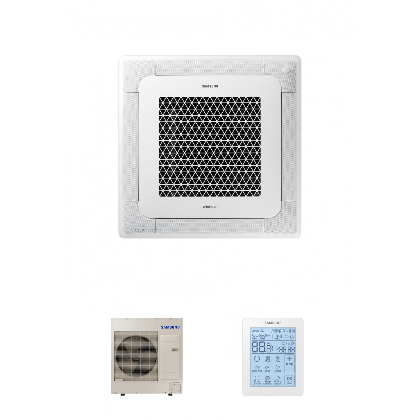 Samsung CAC 10kW 3ph 4 Way cassette high efficiency WindFree with 4 way fascia panel and simplified wired controller