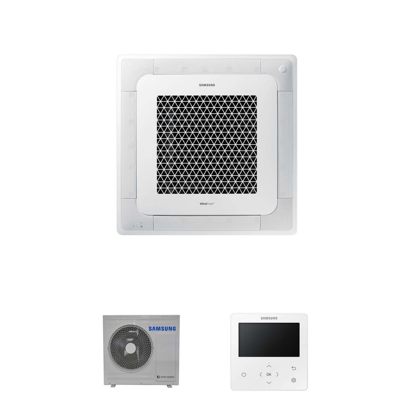 Samsung CAC 7.1kW 4 Way cassette WindFree with 4 way fascia panel and colour premium wired controller