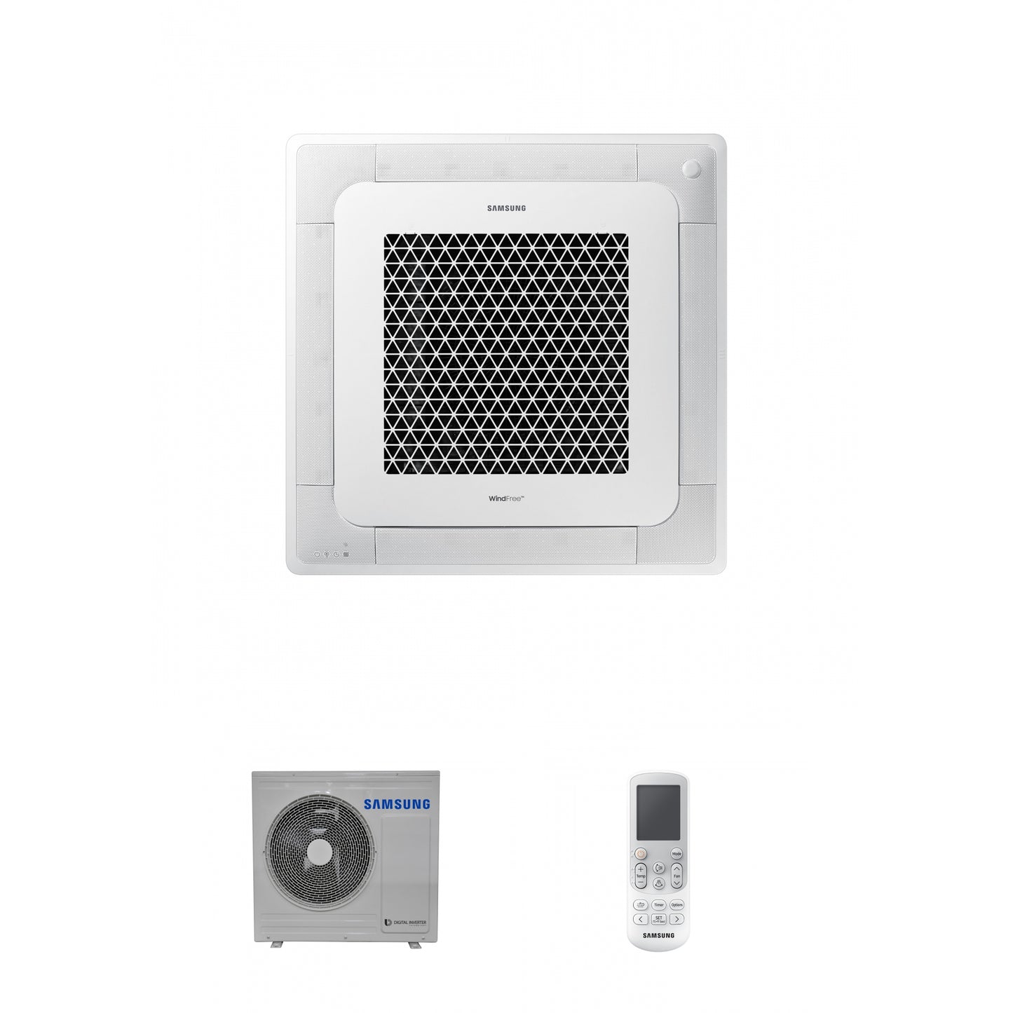 Samsung CAC 7.1kW 4 Way cassette high efficiency WindFree with 4 way fascia panel and wireless controller