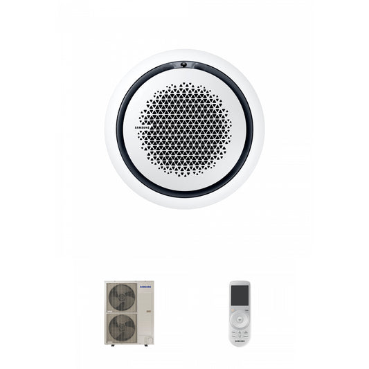 Samsung CAC 14kW 360 Cassette with white circular fascia panel and wireless controller