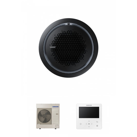 Samsung CAC 10kW 360 1ph Cassette with black circular fascia panel and colour premium wired controller