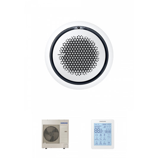 Samsung CAC 10kW 360 3ph Cassette with white circular fascia panel and simplified wired controller