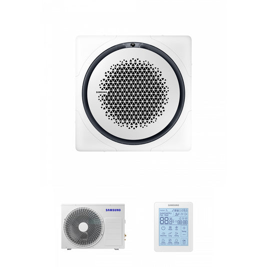 Samsung CAC 12kW 360 Cassette with white square fascia panel and simplified wired controller