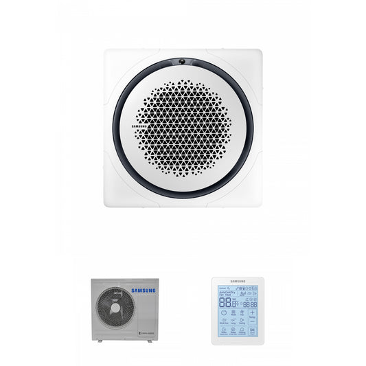 Samsung CAC 7.1kW 360 Cassette with white square fascia panel and simplified wired controller