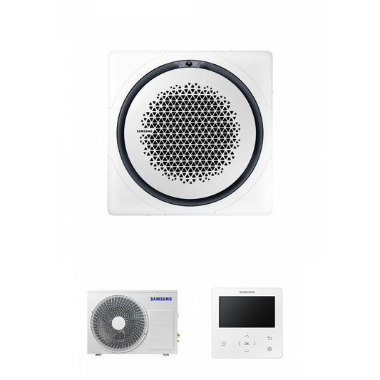 Samsung CAC 14kW 360 Cassette with white square fascia panel and colour premium wired controller