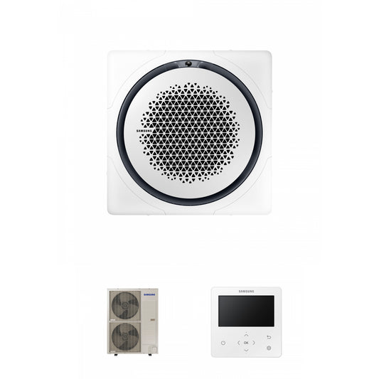 Samsung CAC 14kW 360 Cassette high efficiency with white square fascia panel and colour premium wired controller