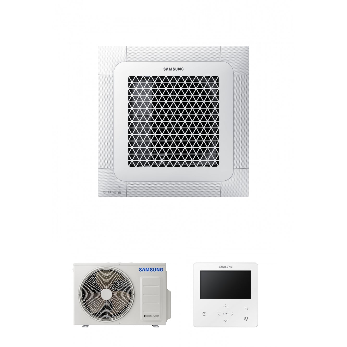 Samsung CAC 2.6kW Mini 4 way cassette WindFree with mini 4 way mini fascia panel and colour premium wired controller